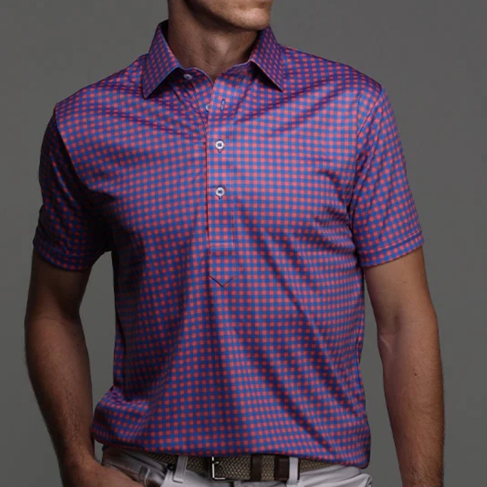 Men's Purple & Pink Checked Performance Polo